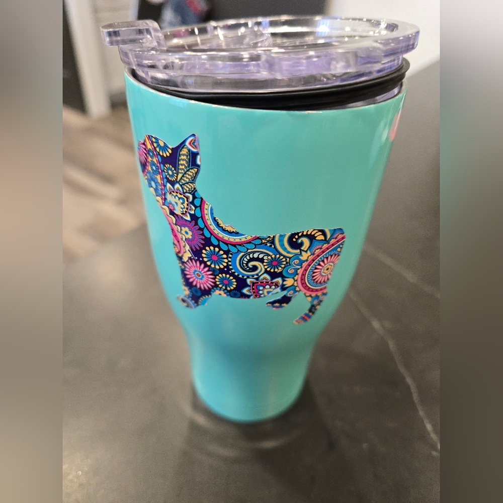 Floral French Bulldog Ir Boston Terrier Tumbler - Teal, 24 Oz.